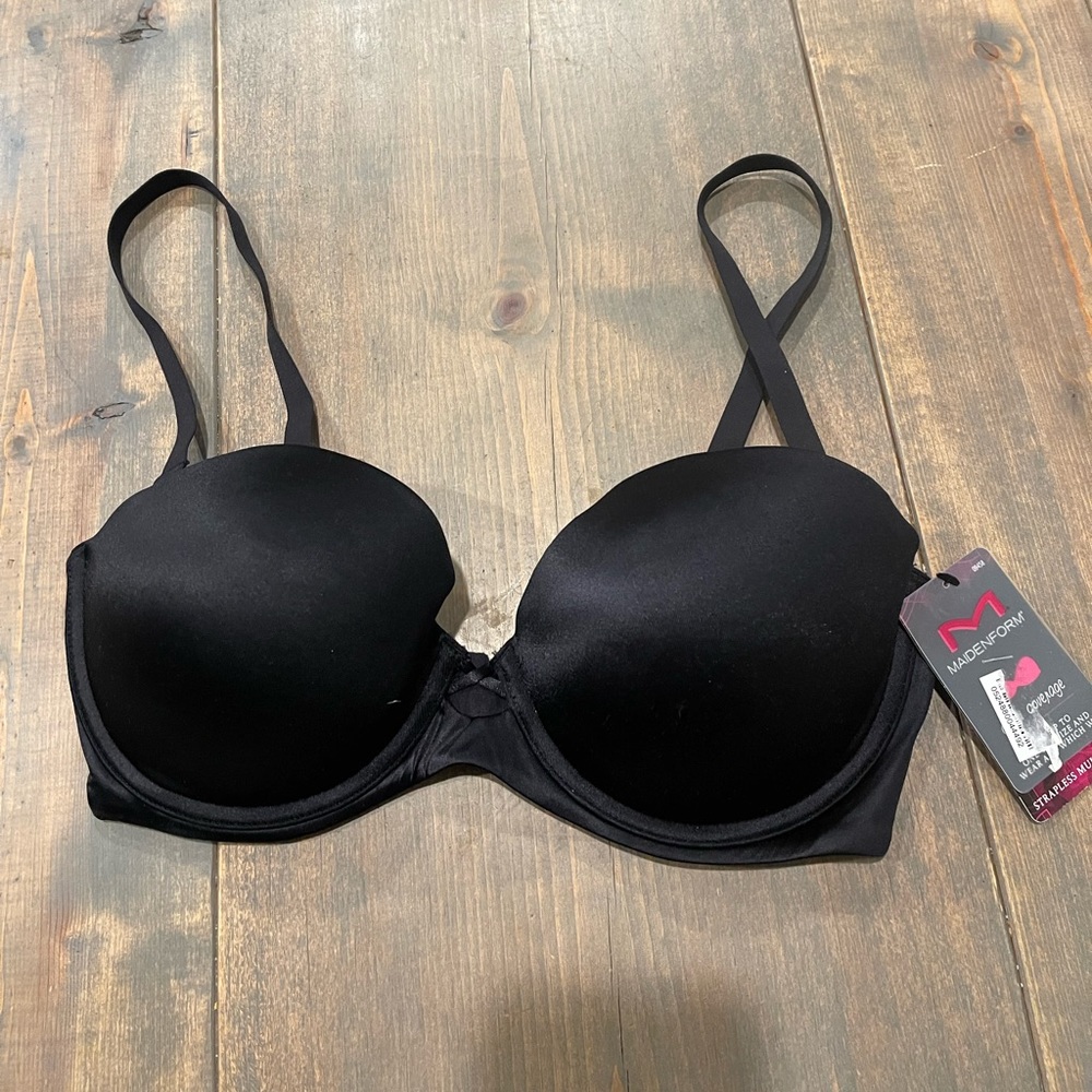 NWT Maidenform Women’s Demi Coverage Solid Black Underwire Strapless 36D #09458